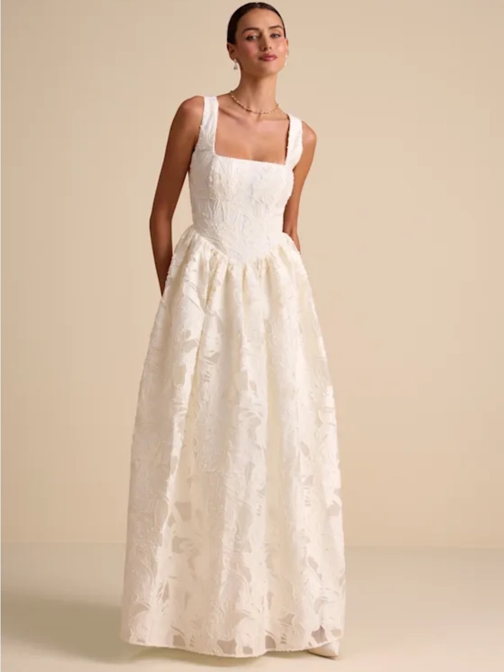 NWT Lulus Corsen Ivory Floral Jacquard Corset A-Line Maxi Dress